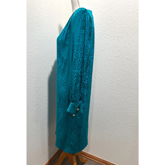 Vintage Liz Claiborne Sheath Dress 100% Silk Teal Green 80s Sz 6 - Picture 5 of 9